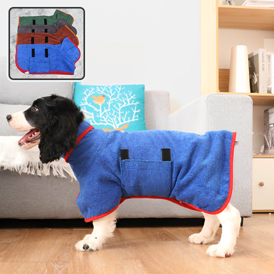 manteau-pour-chien-épagnole-anglais-peignoir-bleu-bathrobe-dog-coat